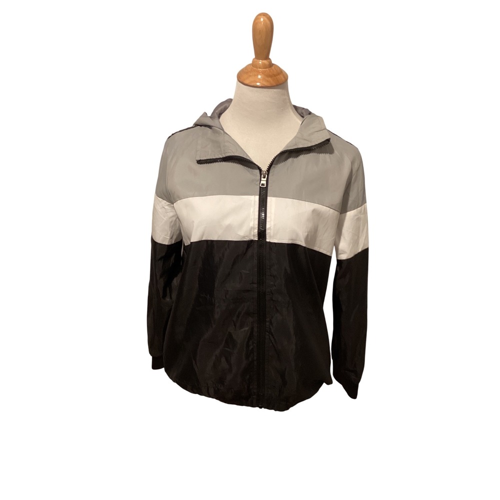 Brooklyn Laundry Boys XL 18 Windbreaker Jacket Grey White Black BKLYN Tape‎ Logo